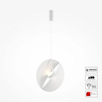 Suspension LED blanche avec disque textile translucide et diffuseur arrondi, vue 7