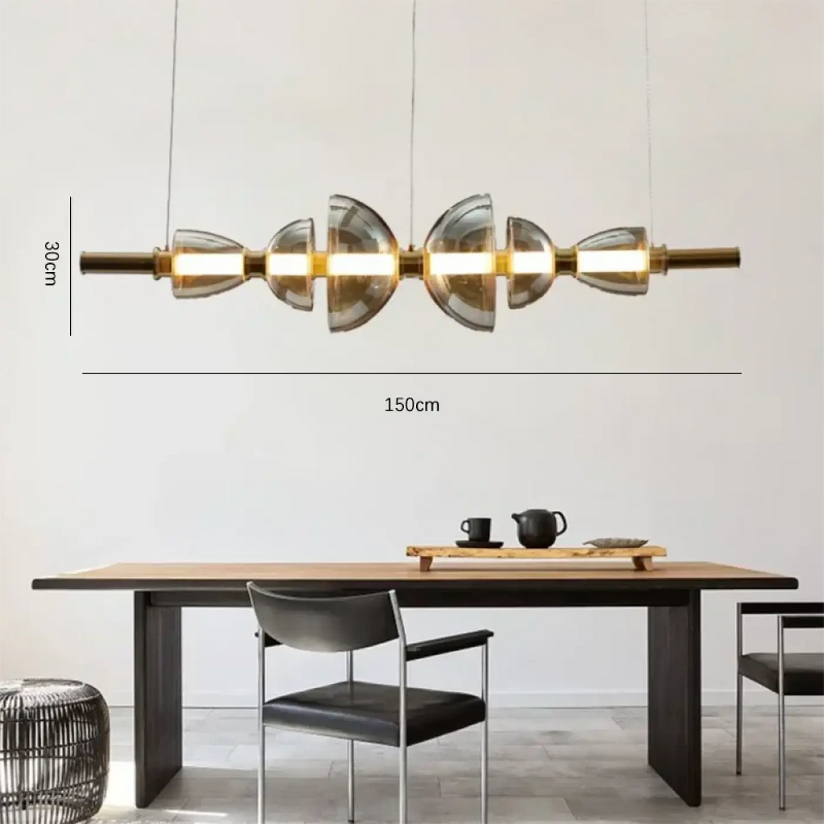 Suspension Linéaire Dorée en Métal et Verre