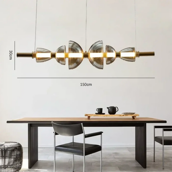 Suspension Linéaire Dorée en Métal et Verre
