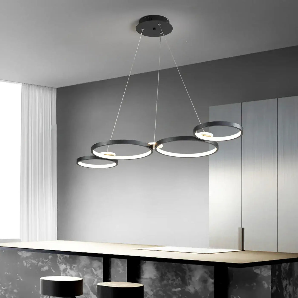 Suspension LED à Anneaux pour Salon Chic