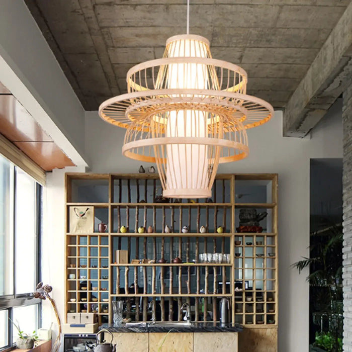 Lampe Suspendue Sculptée en Bambou Naturel