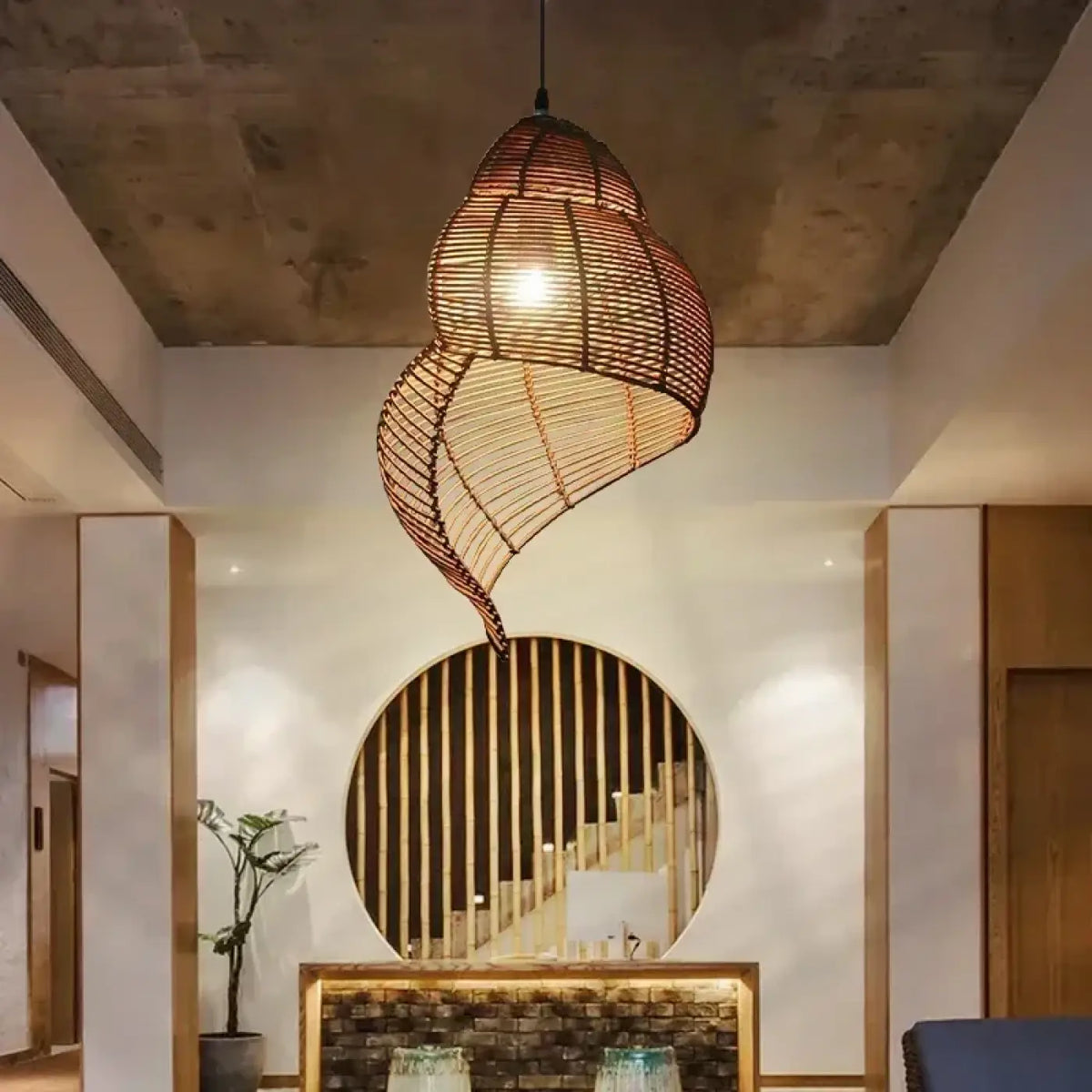 Lampe Suspendue Bigorneau en Bambou et Rotin