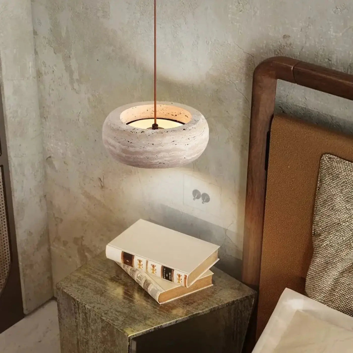 Lampe Suspendue Blanche en Pierre Style Vintage