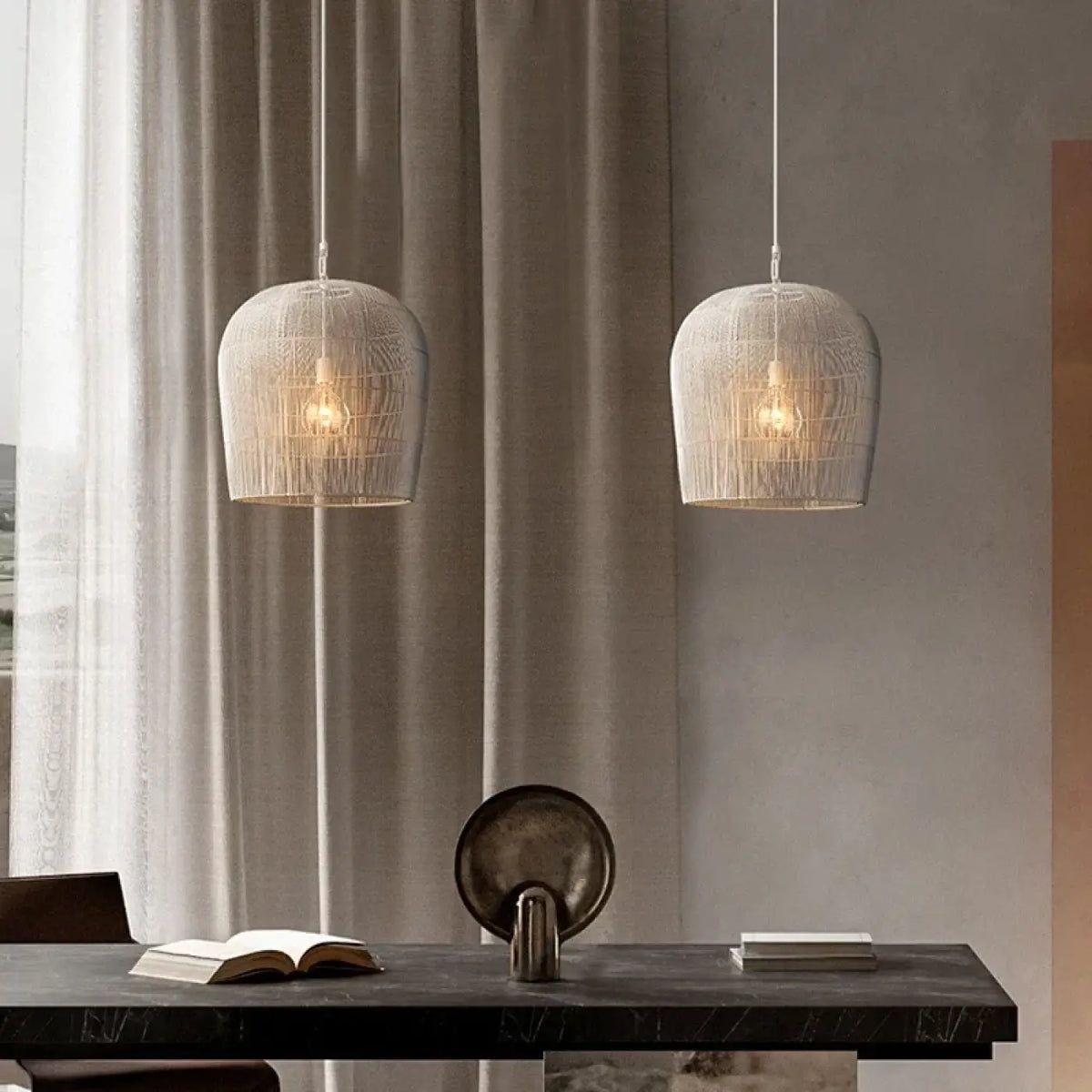 Lampe Suspendue en Fil Tissé Blanc ou Noir