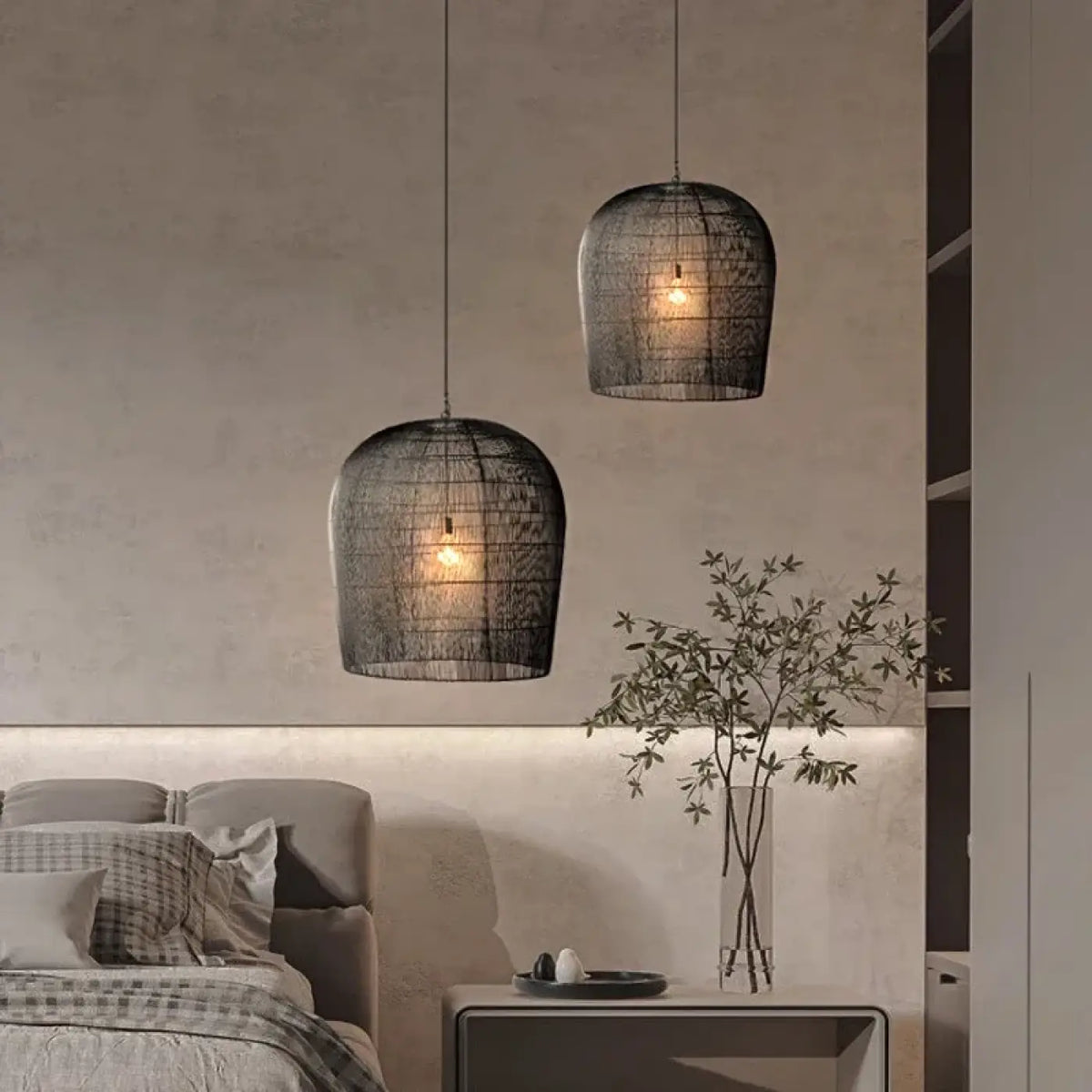 Lampe Suspendue en Fil Tissé Blanc ou Noir