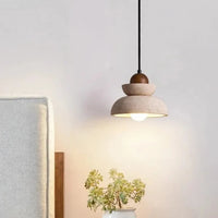 Lampe Suspendue Bois et Pierre Épurée