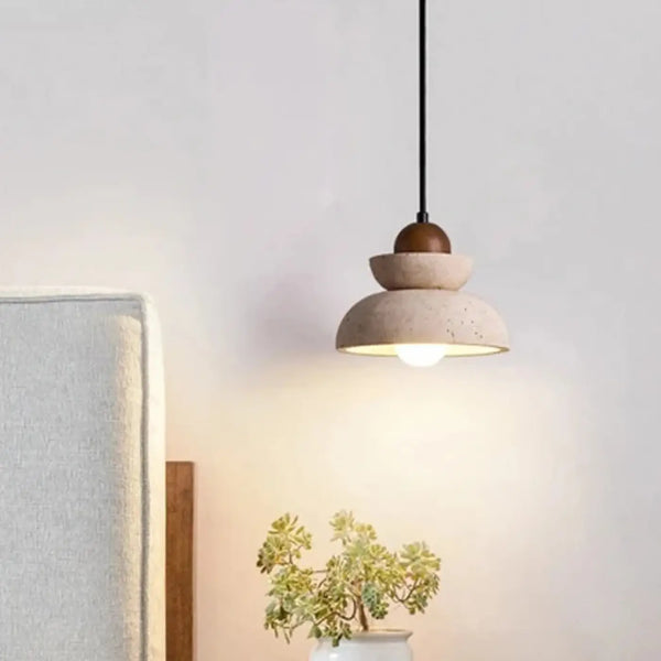 Lampe Suspendue Bois et Pierre Épurée