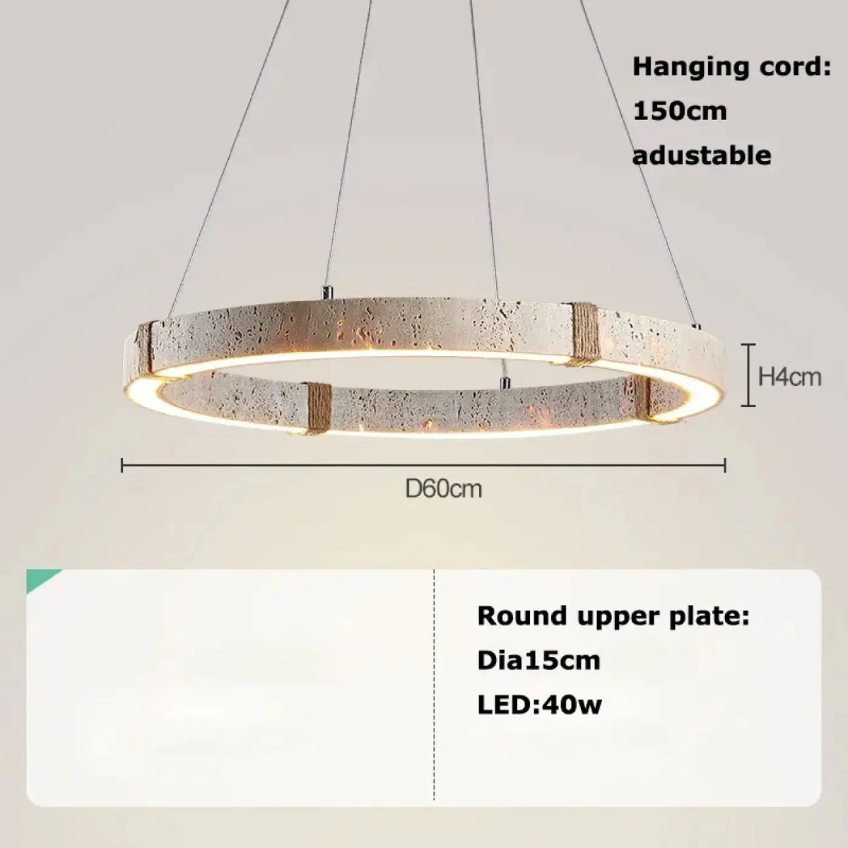Lampe Suspendue Circulaire LED Effet Travertin