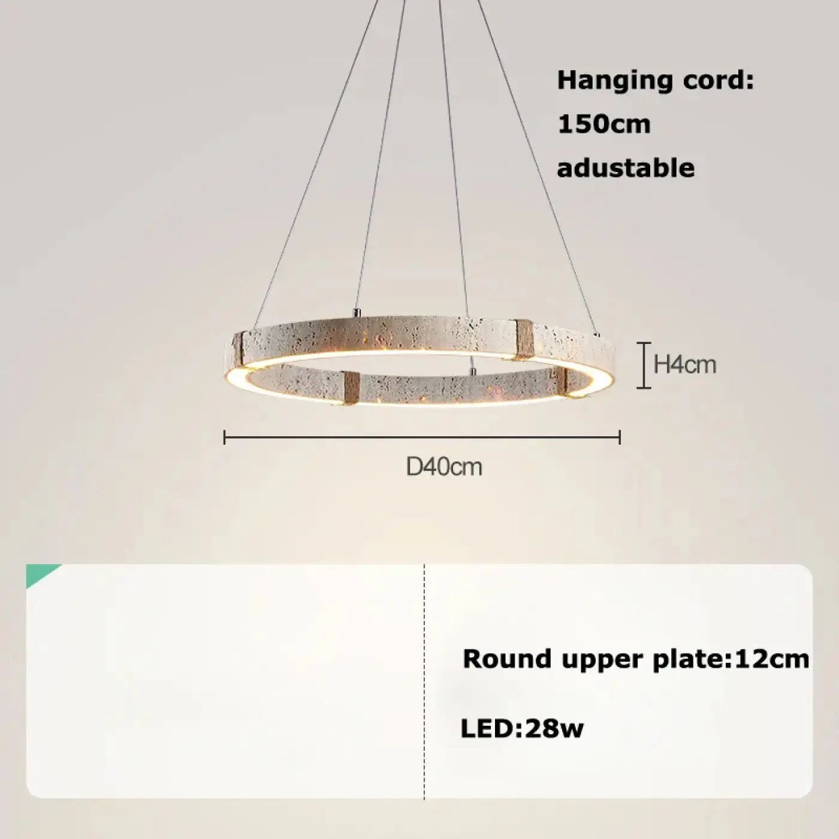 Lampe Suspendue Circulaire LED Effet Travertin