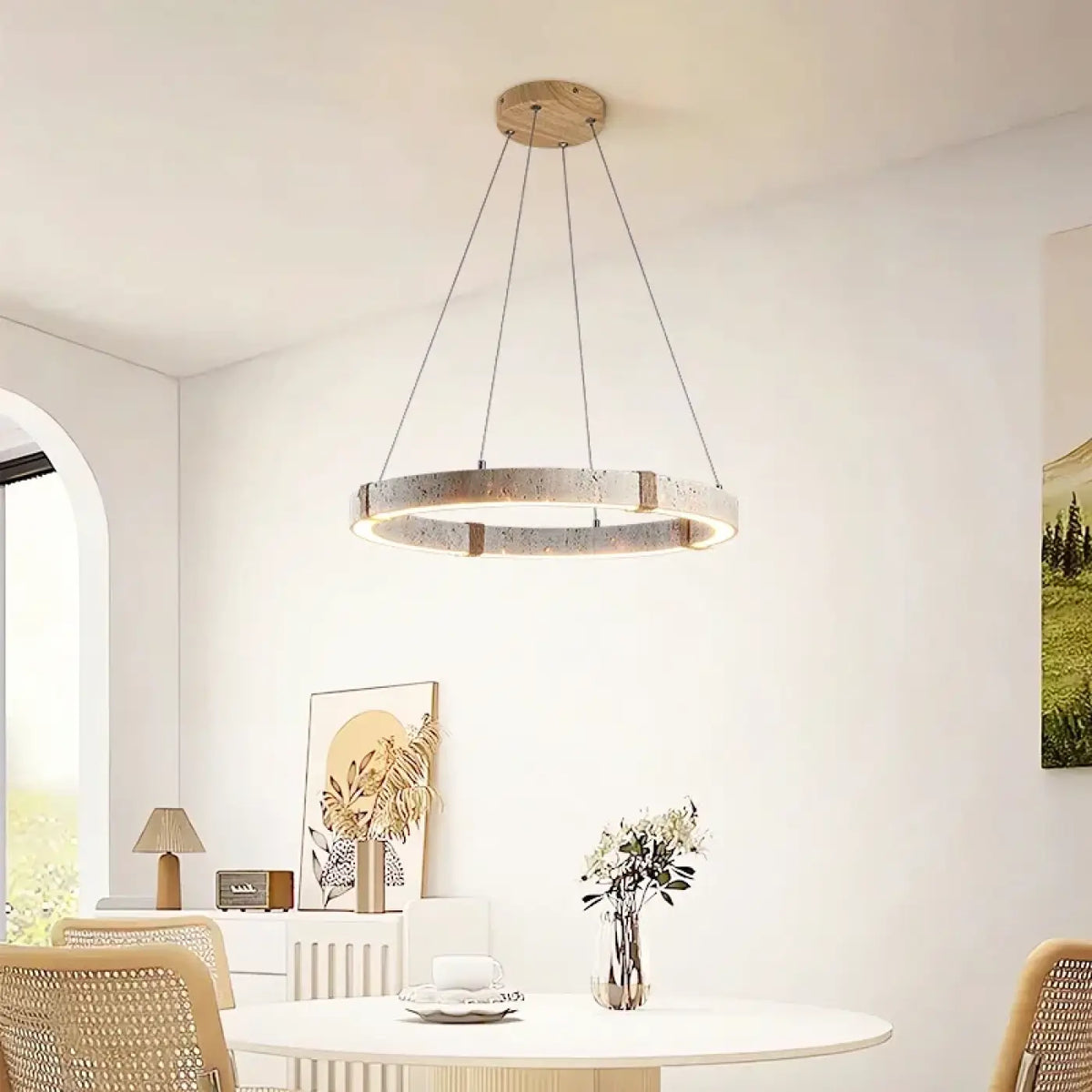 Lampe Suspendue Circulaire LED Effet Travertin