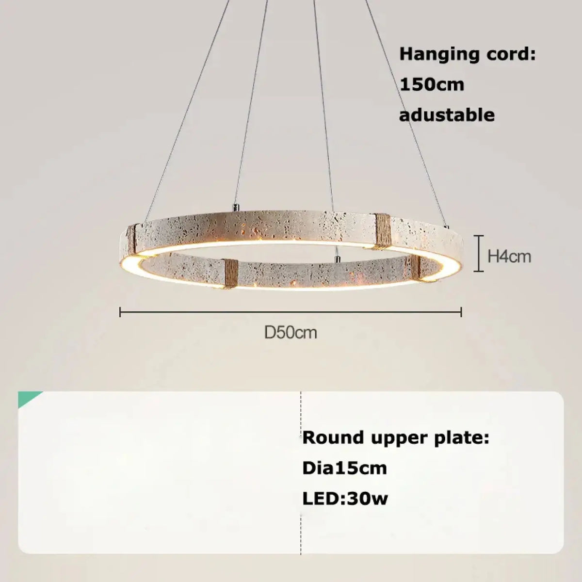 Lampe Suspendue Circulaire LED Effet Travertin