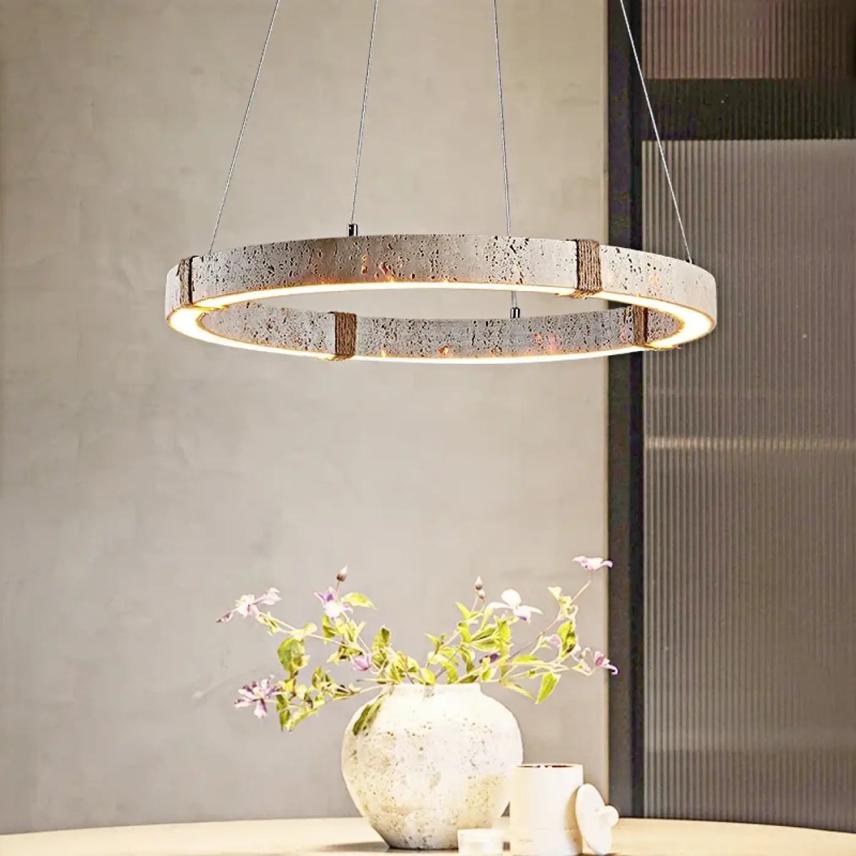 Lampe Suspendue Circulaire LED Effet Travertin