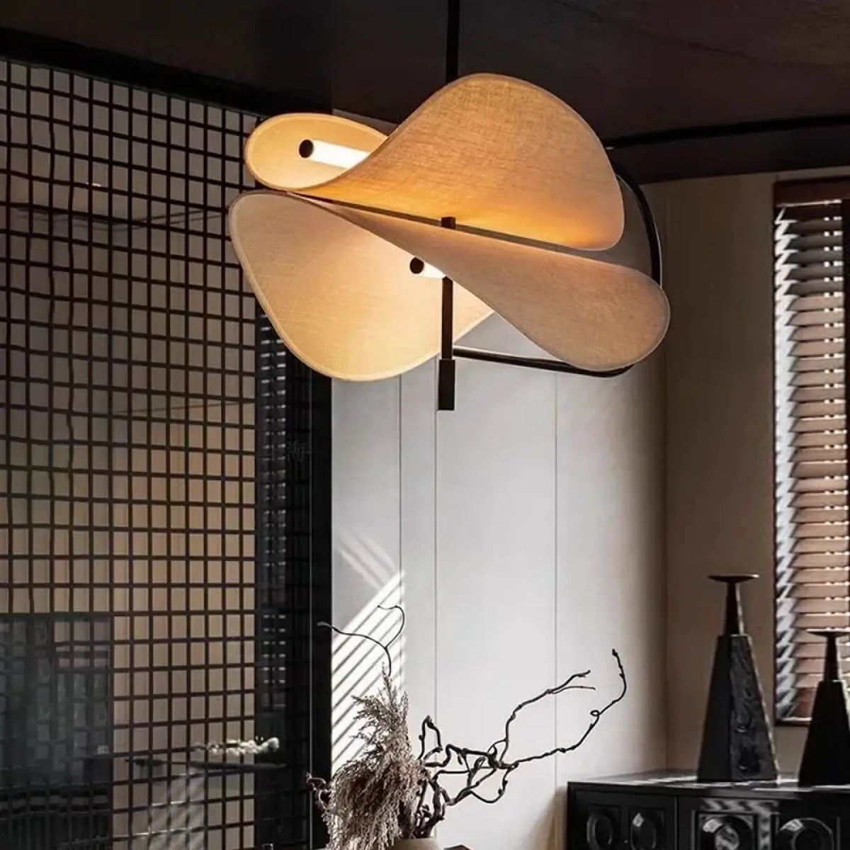 Lampe Suspendue Design en Tissu Beige