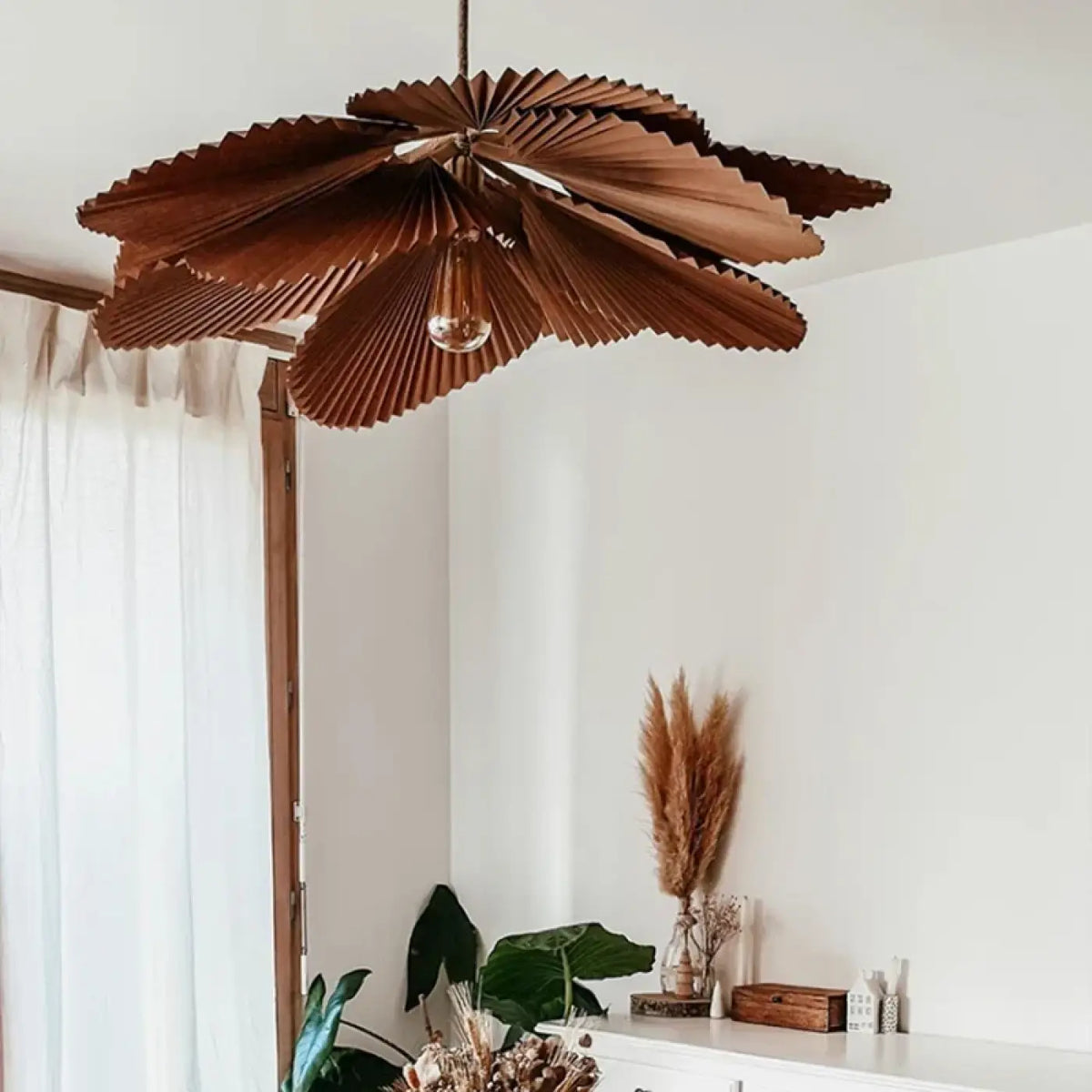 Lampe Suspendue Pétales Plissés Brun Naturel