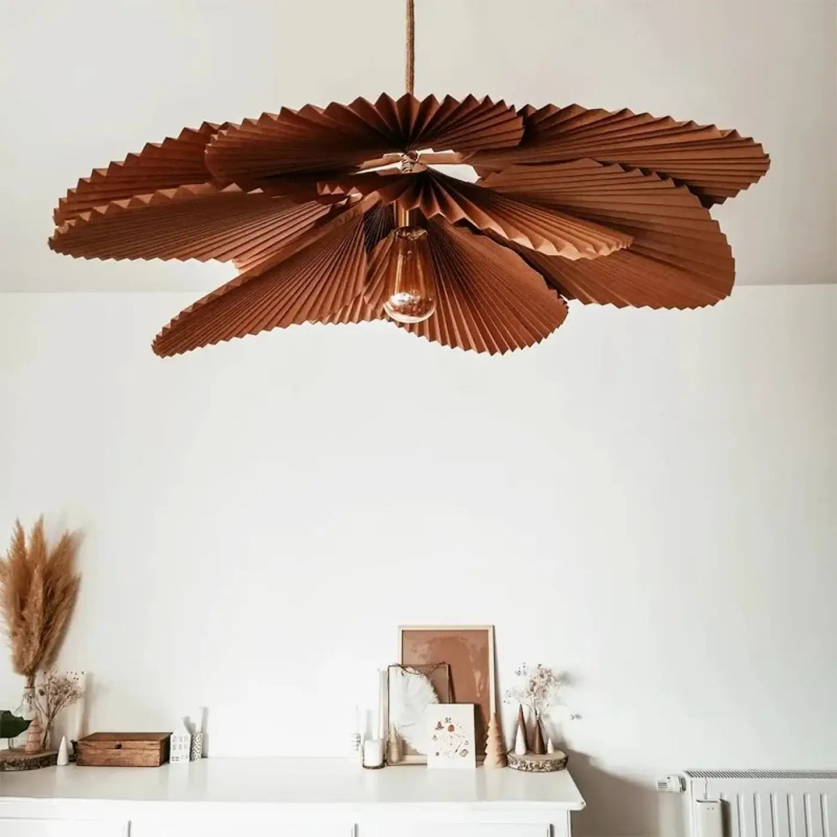 Lampe Suspendue Pétales Plissés Brun Naturel