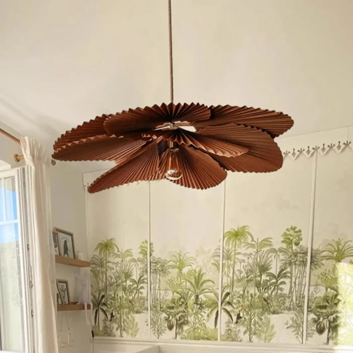 Lampe Suspendue Pétales Plissés Brun Naturel