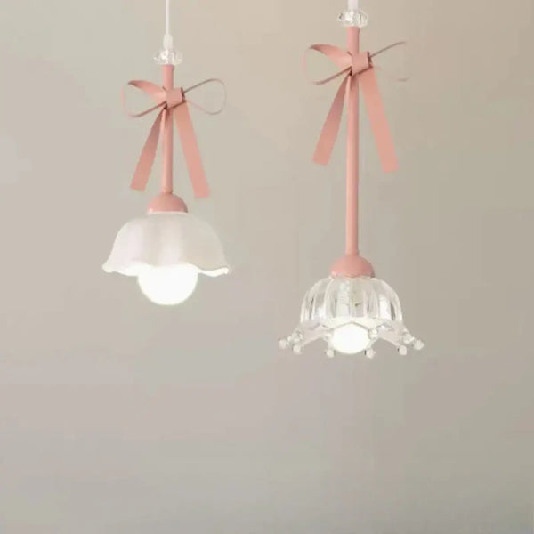 Lampe Suspendue Design à Rubans Roses et Verre