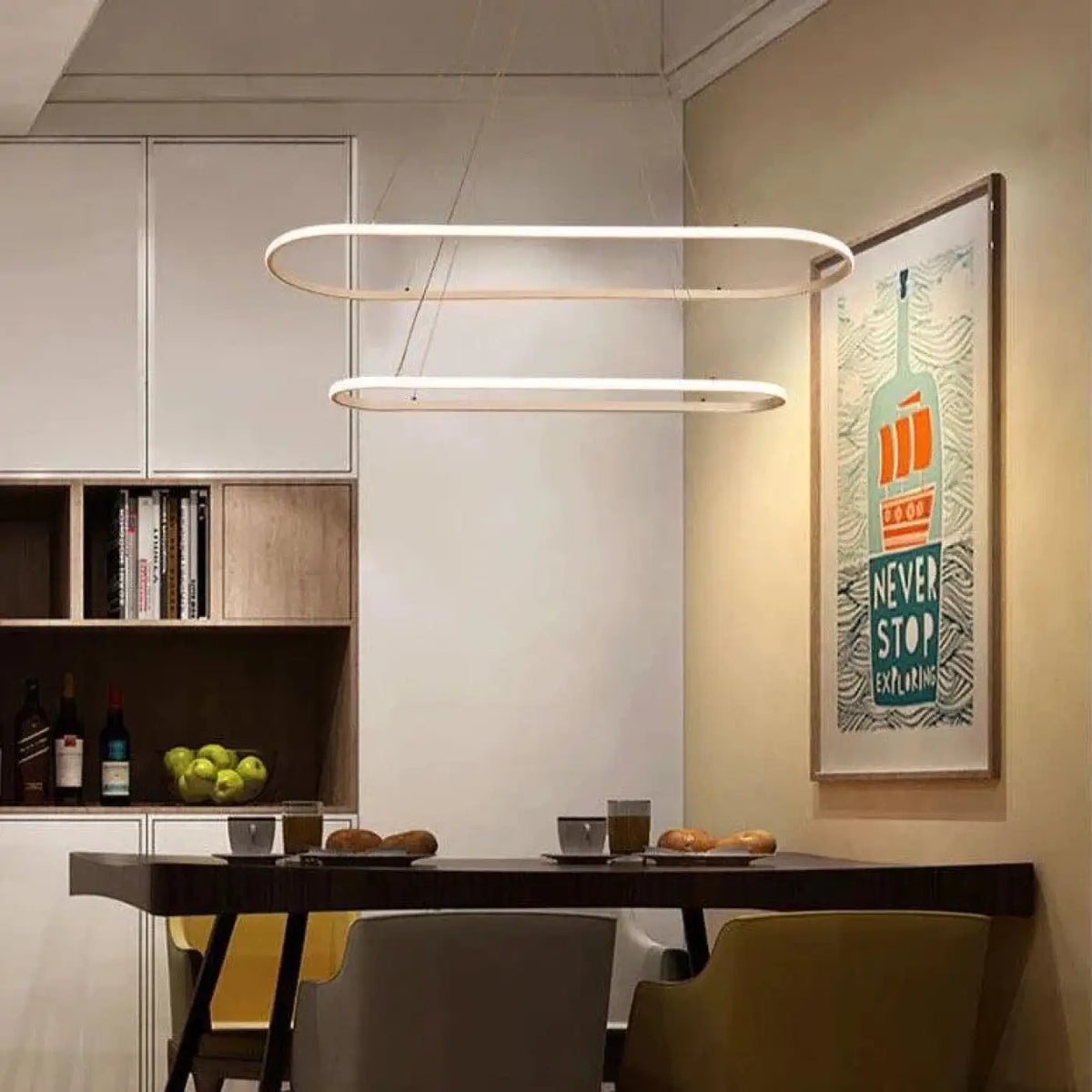 Suspension Dorée à Anneaux LED