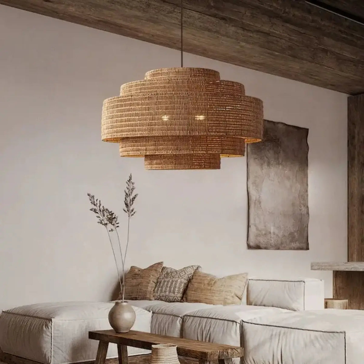 Lampe Suspendue en Fibres Naturelles Bohème