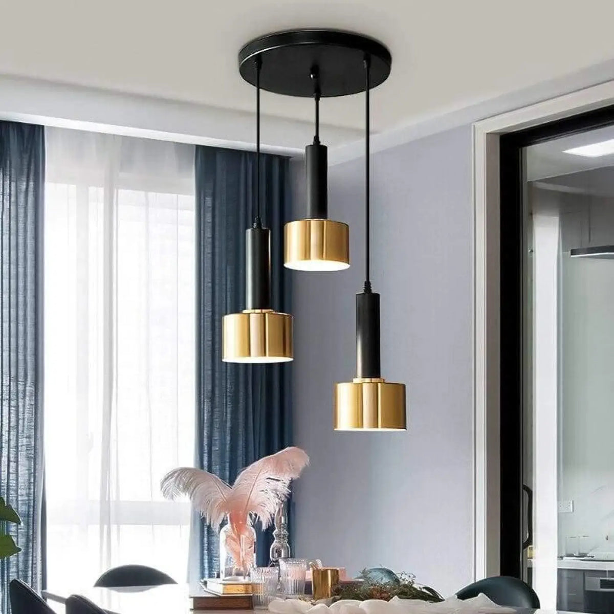 Suspension en Laiton à Plusieurs Lumières