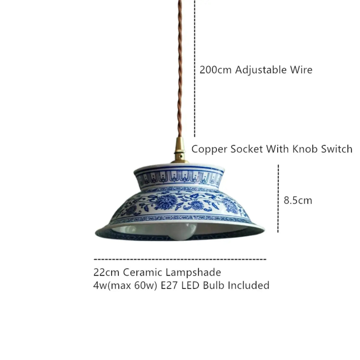 Lampe Suspendue LED en Céramique Vintage