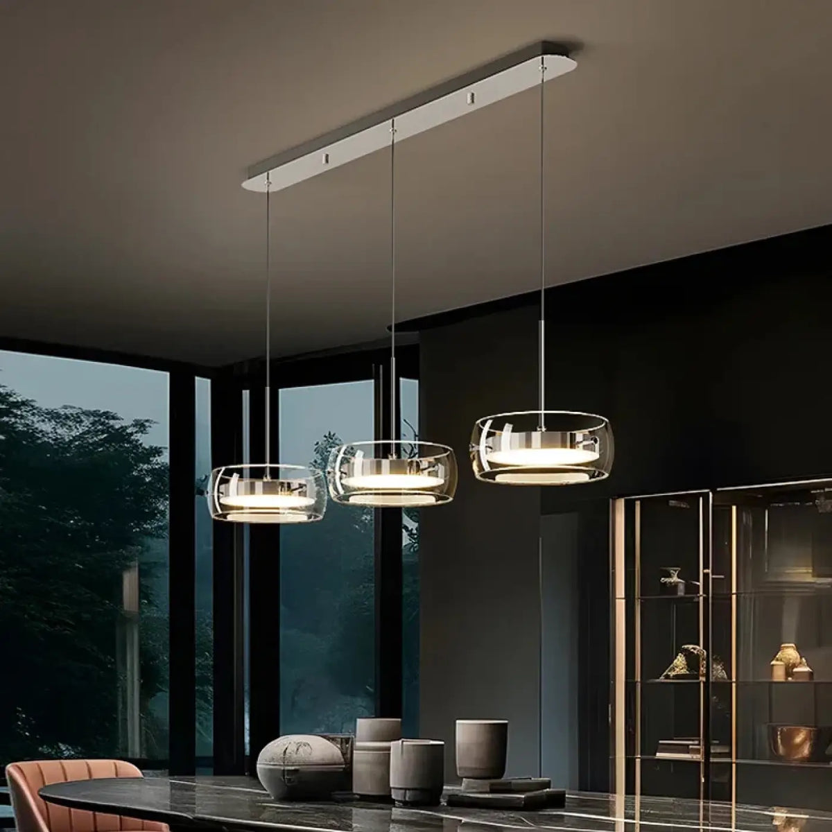 Lampe Suspendue en Verre Fumé pour Salle à Manger