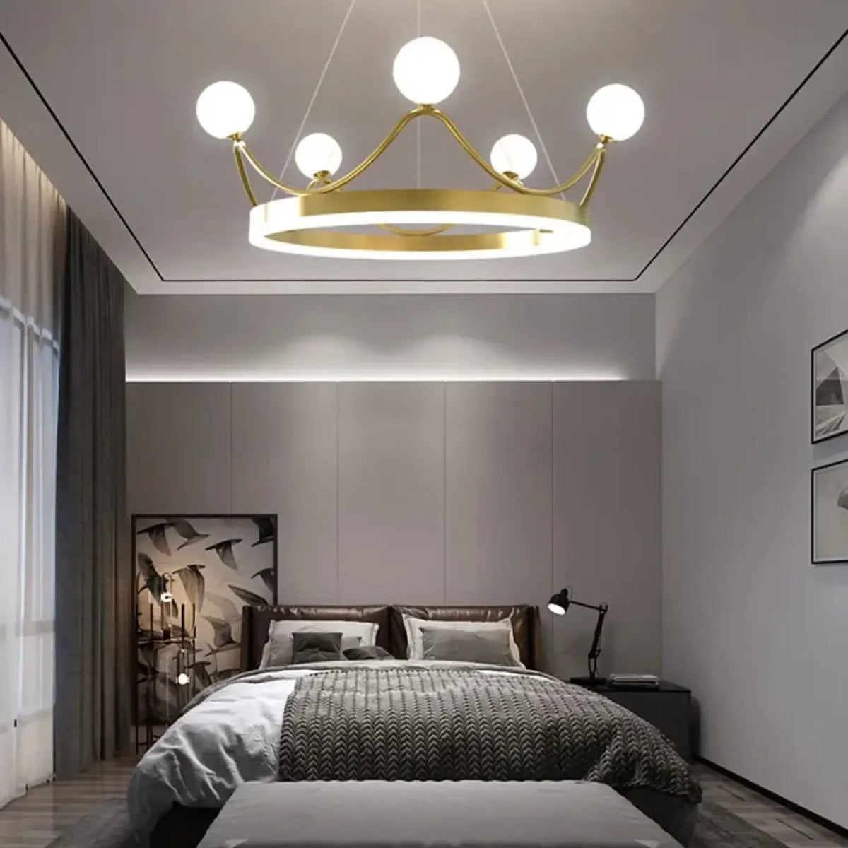 Lampe Suspendue Grappe de Boules Dorées