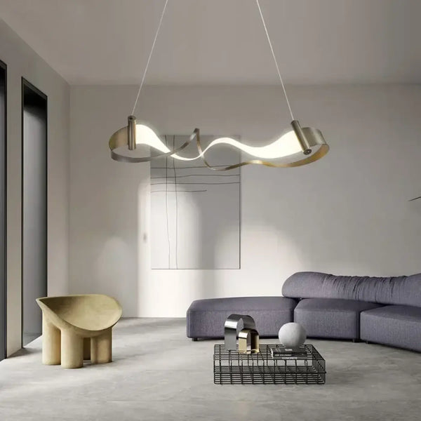 Lampe Suspendue Ondulée en Métal Doré