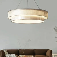 Lampe Suspendue Ronde en Tissu Beige