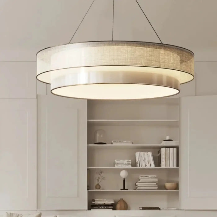 Lampe Suspendue Ronde en Tissu Beige