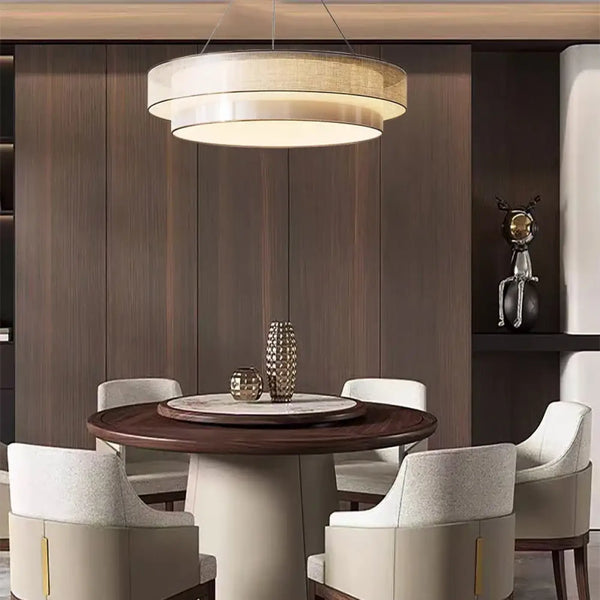 Lampe Suspendue Ronde en Tissu Beige
