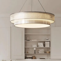 Lampe Suspendue Ronde en Tissu Beige