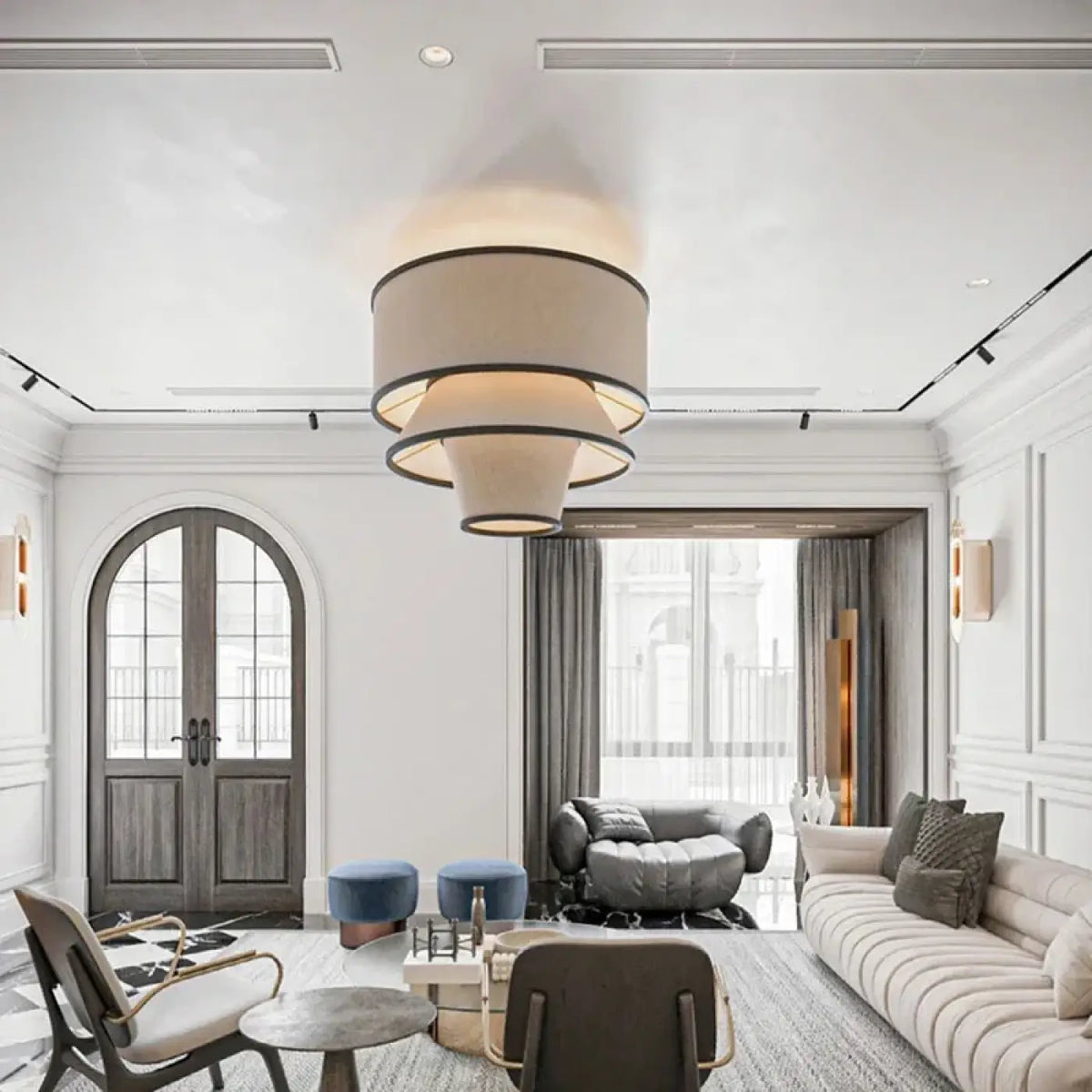 Lampe Suspendue Moderne en Tissu Beige