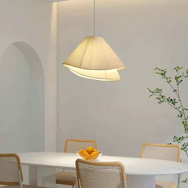 Lampe Suspendue en Tissu Blanc Plissé