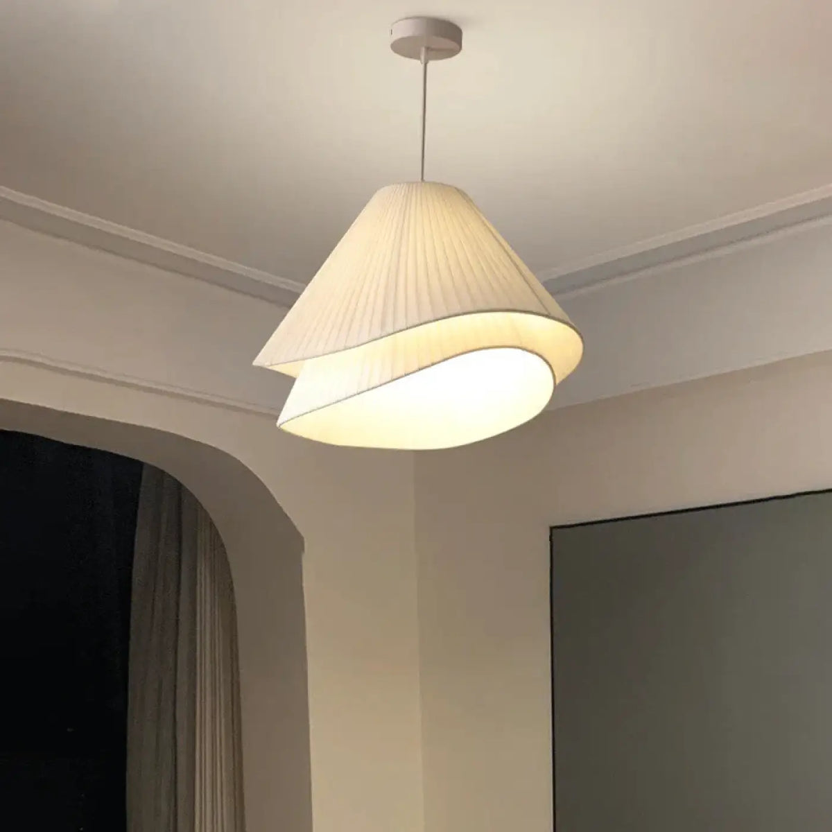 Lampe Suspendue en Tissu Blanc Plissé