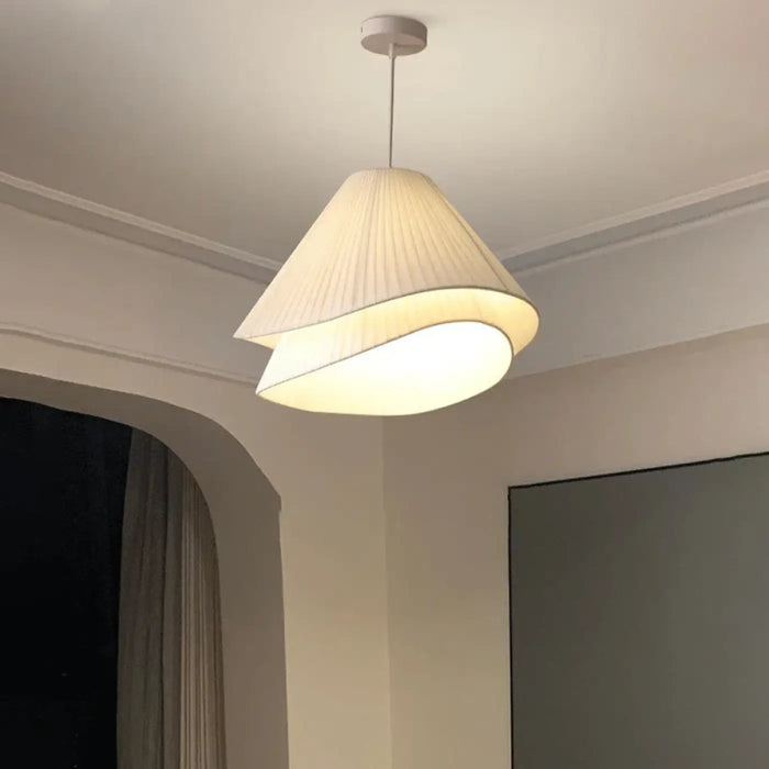 Lampe Suspendue en Tissu Blanc Plissé