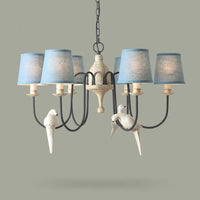 Suspension Originale avec Oiseaux et Abat-Jours Bleus