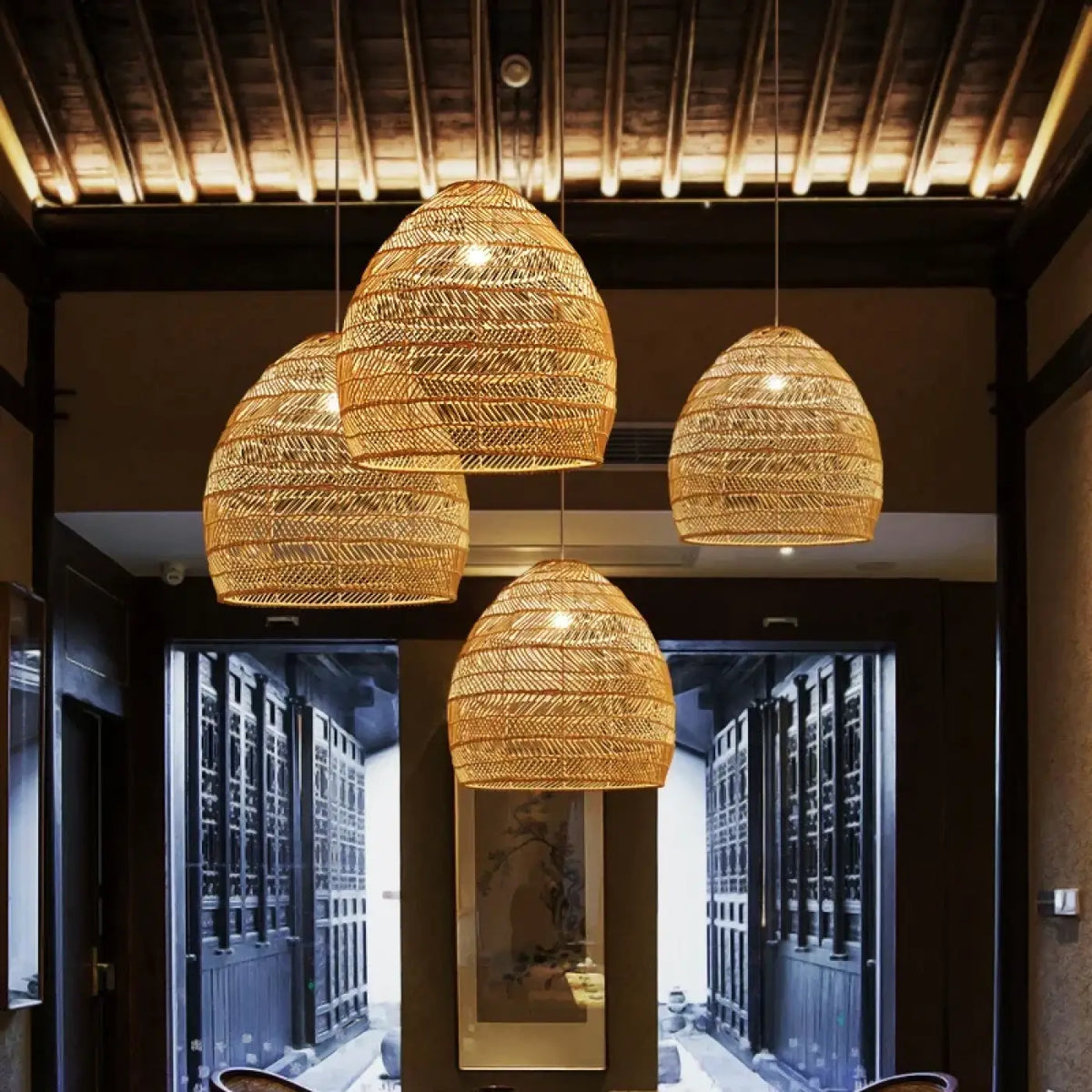 Lampe Suspendue en Rotin Tressé Naturel