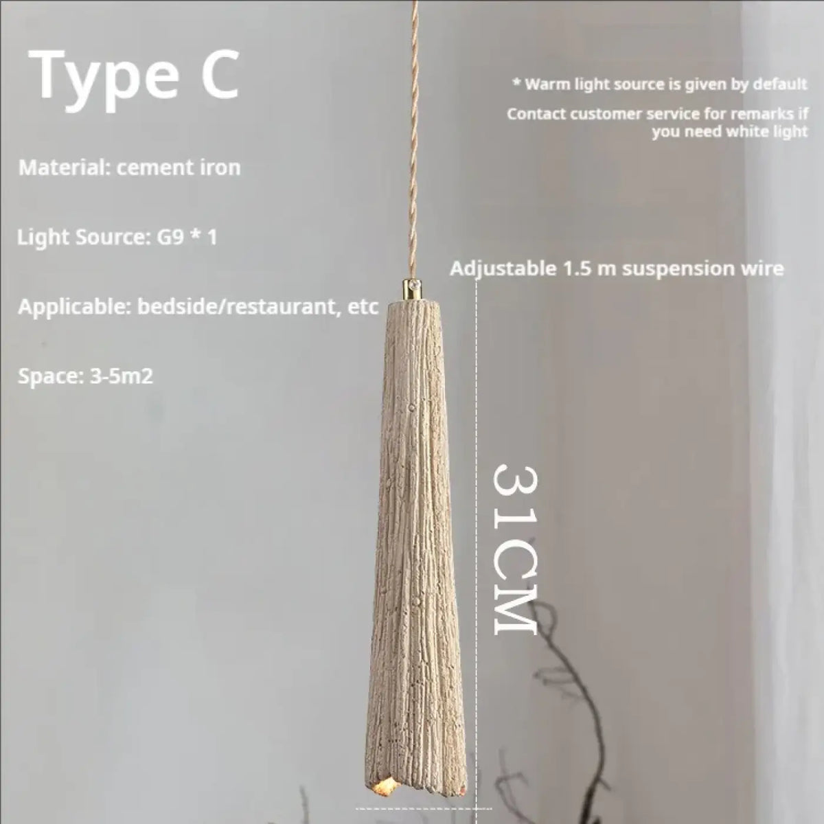 Suspension Ciment Texturé et Doré