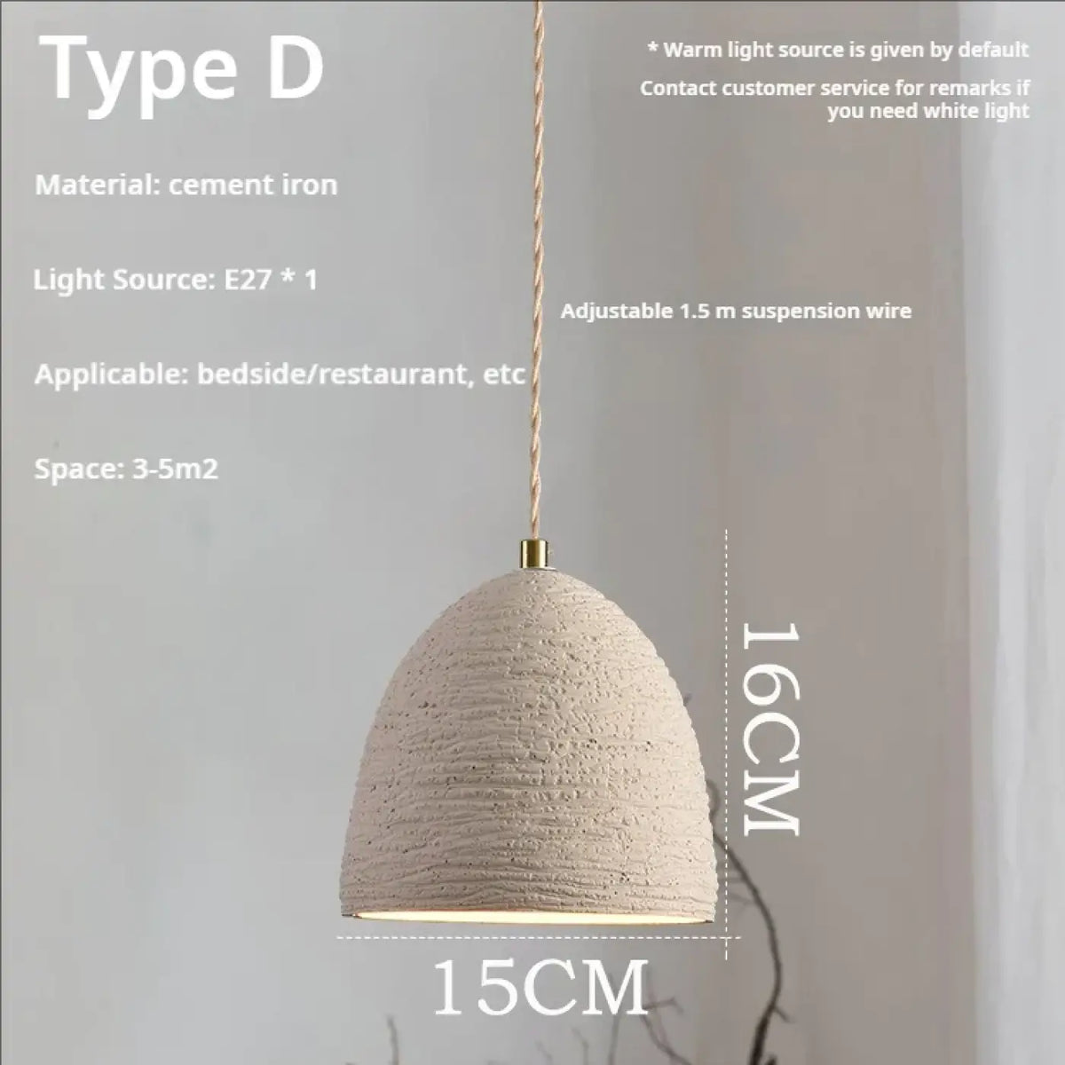 Suspension Ciment Texturé et Doré