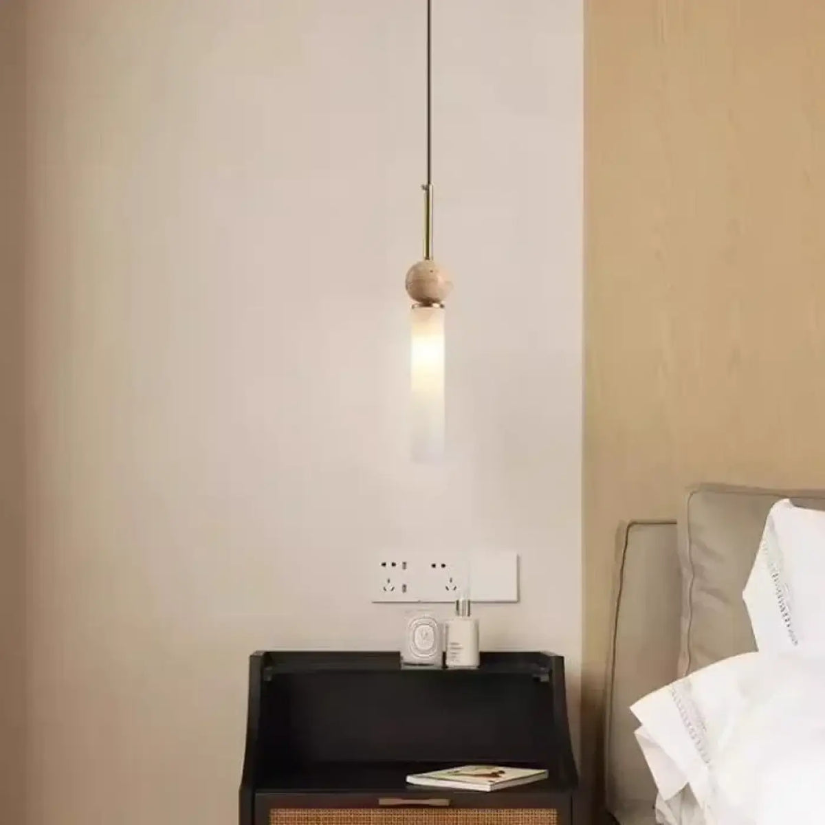 Lampe Suspendue Scandinave Pierre Bois et Verre Opale