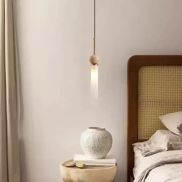 Lampe Suspendue Scandinave Pierre Bois et Verre Opale