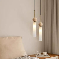 Lampe Suspendue Scandinave Pierre Bois et Verre Opale