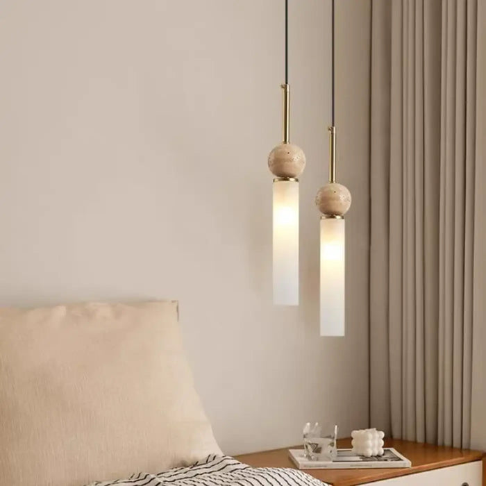Lampe Suspendue Scandinave Pierre Bois et Verre Opale