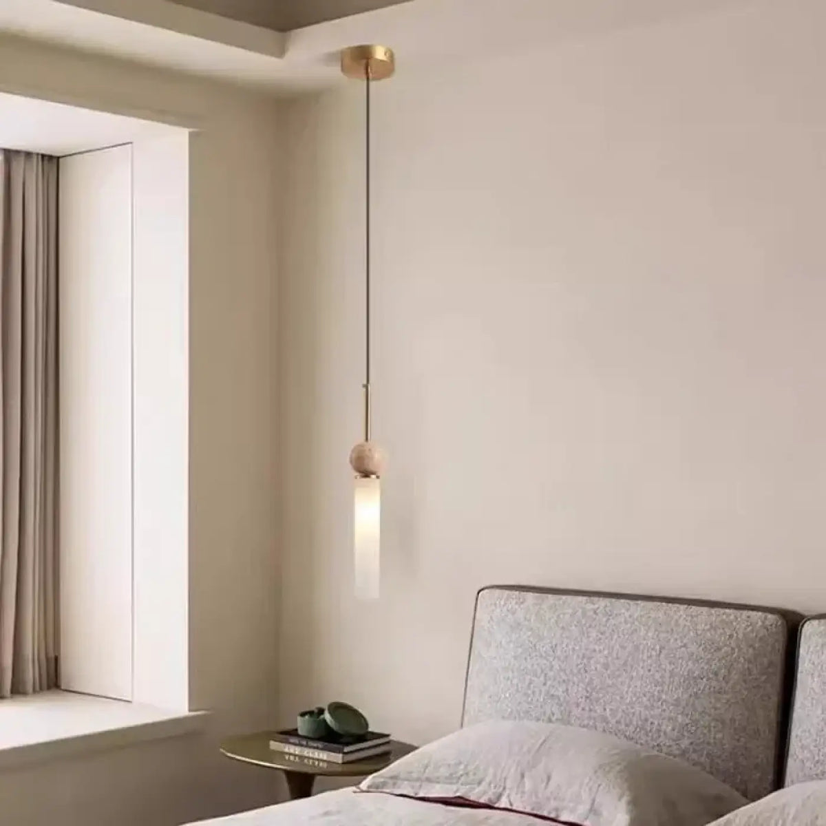 Lampe Suspendue Scandinave Pierre Bois et Verre Opale
