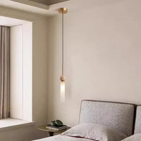 Lampe Suspendue Scandinave Pierre Bois et Verre Opale
