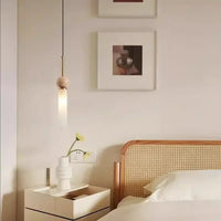 Lampe Suspendue Scandinave Pierre Bois et Verre Opale