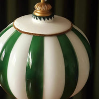 Lampe Suspendue Sphère en Verre Rayé Vert et Blanc