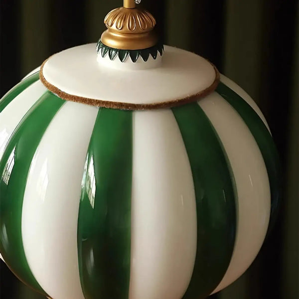Lampe Suspendue Sphère en Verre Rayé Vert et Blanc