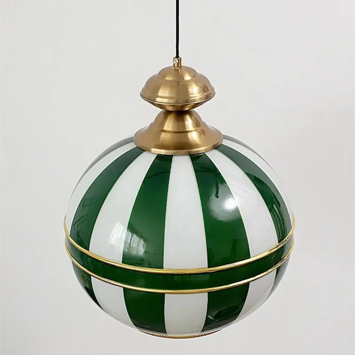 Lampe Suspendue Sphère en Verre Rayé Vert et Blanc